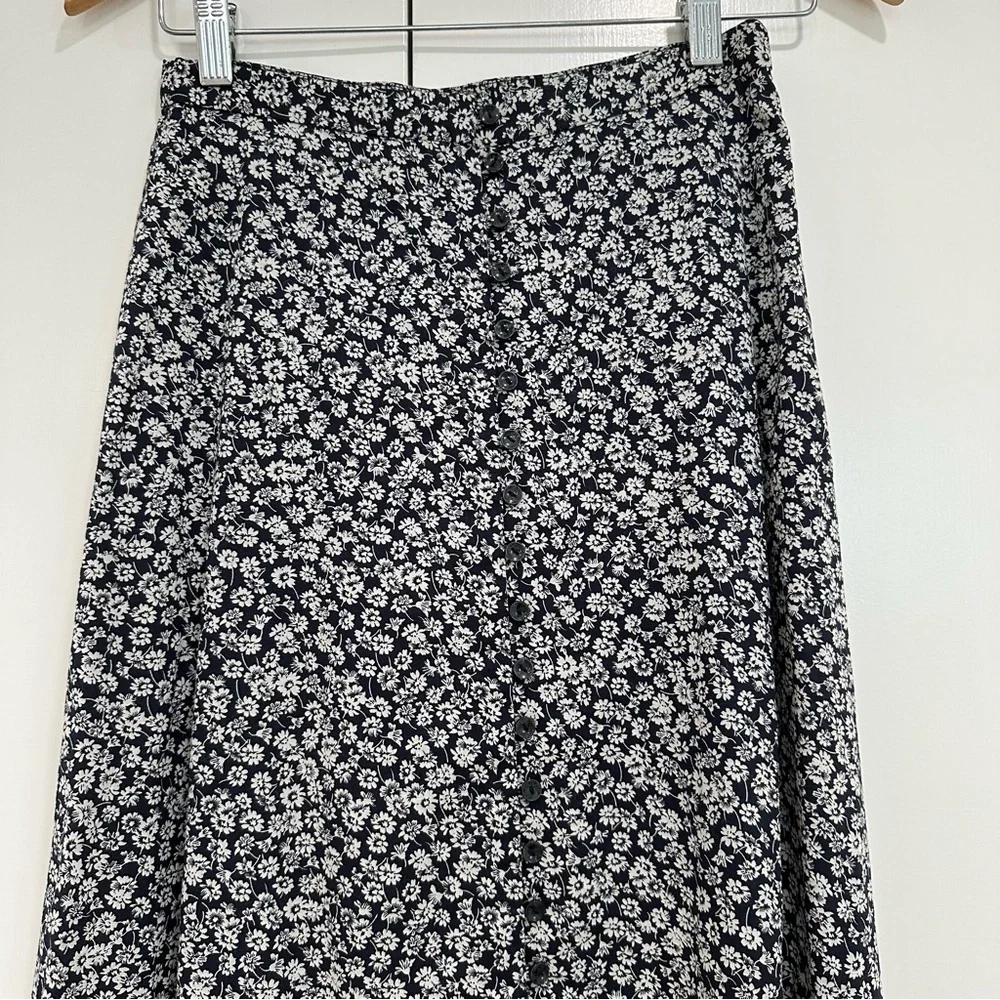 & Other Stories Cotton Navy Floral Midi Skirt 34/US2